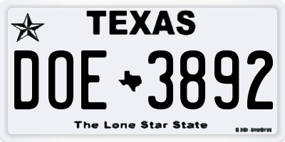 TX license plate DOE3892