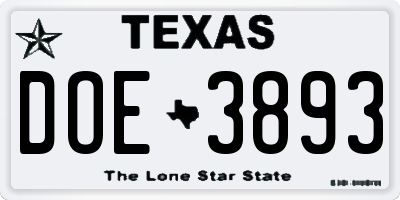 TX license plate DOE3893