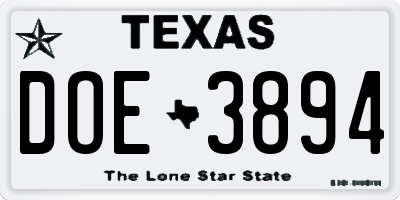 TX license plate DOE3894