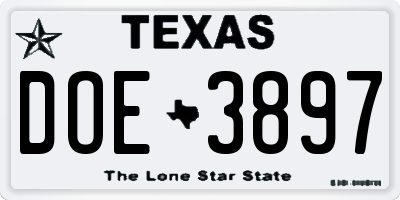 TX license plate DOE3897