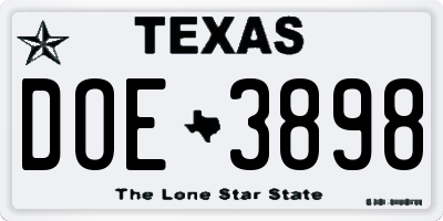 TX license plate DOE3898