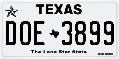 TX license plate DOE3899