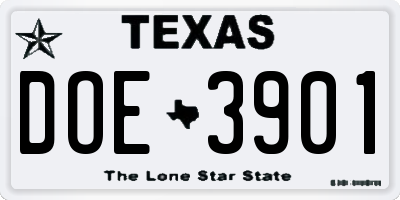 TX license plate DOE3901