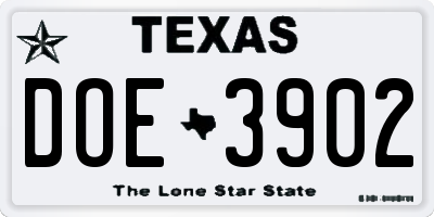 TX license plate DOE3902