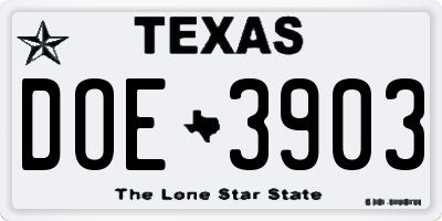 TX license plate DOE3903