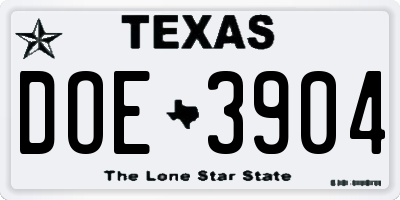TX license plate DOE3904