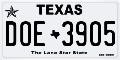 TX license plate DOE3905