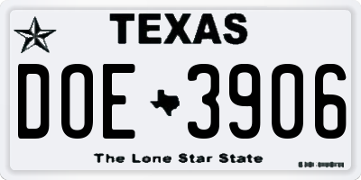 TX license plate DOE3906