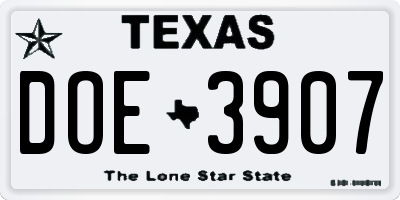 TX license plate DOE3907