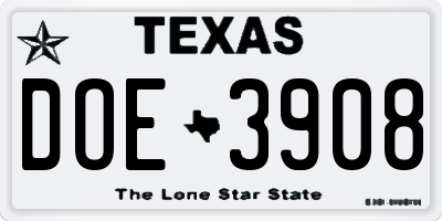 TX license plate DOE3908