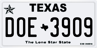 TX license plate DOE3909