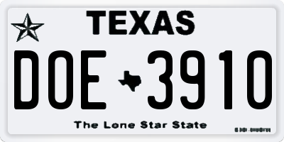 TX license plate DOE3910