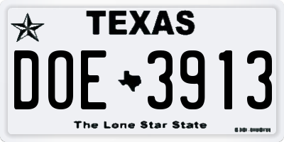 TX license plate DOE3913