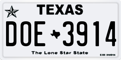 TX license plate DOE3914