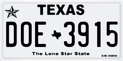 TX license plate DOE3915