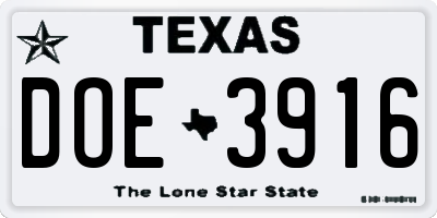 TX license plate DOE3916