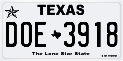 TX license plate DOE3918