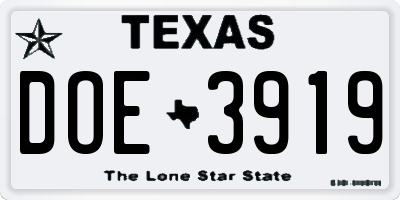 TX license plate DOE3919