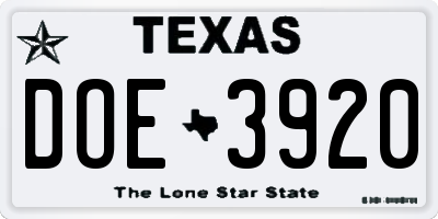 TX license plate DOE3920