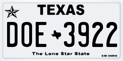 TX license plate DOE3922
