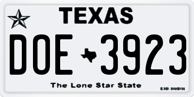TX license plate DOE3923