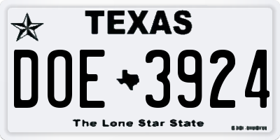TX license plate DOE3924