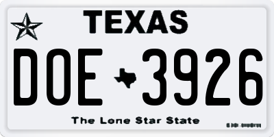 TX license plate DOE3926