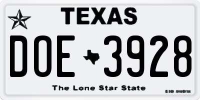 TX license plate DOE3928