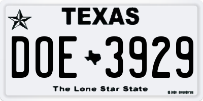 TX license plate DOE3929