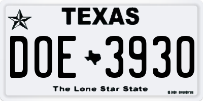 TX license plate DOE3930