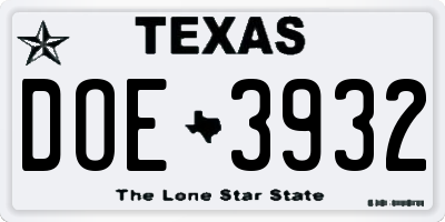 TX license plate DOE3932