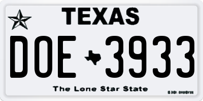 TX license plate DOE3933