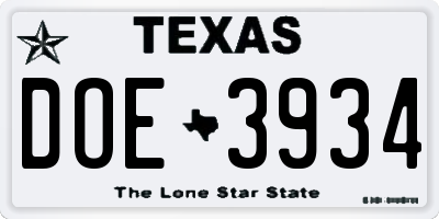 TX license plate DOE3934