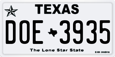 TX license plate DOE3935