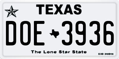TX license plate DOE3936