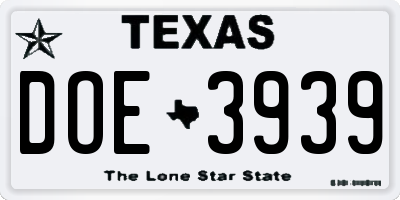 TX license plate DOE3939