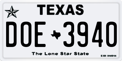 TX license plate DOE3940