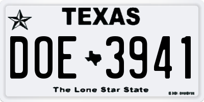 TX license plate DOE3941