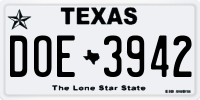 TX license plate DOE3942