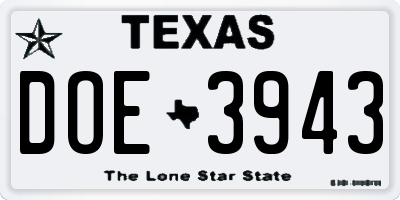 TX license plate DOE3943