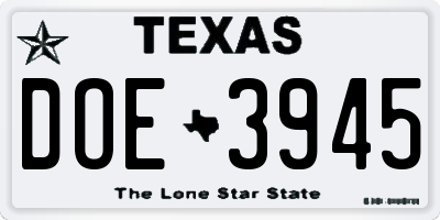 TX license plate DOE3945