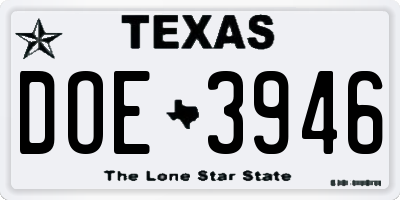 TX license plate DOE3946