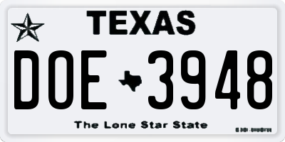 TX license plate DOE3948