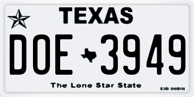 TX license plate DOE3949