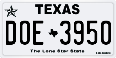TX license plate DOE3950