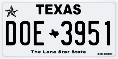 TX license plate DOE3951