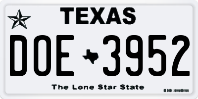 TX license plate DOE3952