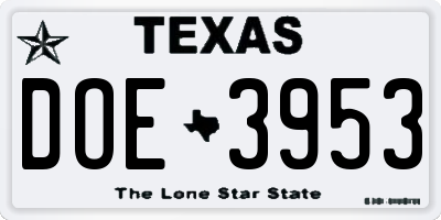 TX license plate DOE3953