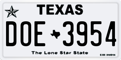TX license plate DOE3954