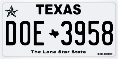TX license plate DOE3958